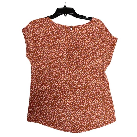 Pink Rose Blouse Womens Size Medium Floral Short Sleeve Crew‎ Neck Casual Rust - Picture 6 of 6
